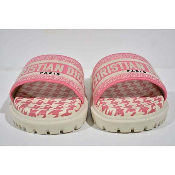 Christian Dior Dway Pink White Logo Houndstooth Slide Mule Flat Sandal 37.5 - Picture 7 of 12